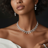White Gold Draping Diamond Cluster Drop Collar Necklace for Brides