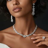 Luxury Illusion Diamond Flower Wedding Choker and Dangle Earring Suite