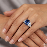 Emerald Cut Blue Sapphire & Baguette Diamond Ring – Custom Fine Jewelry in 9K–18K Gold | B2B Jewelry Manufacturer