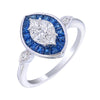 Cluster of diamonds & invisible set  blue sapphire ring.