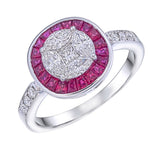 Marquise Princess Illusion Ring with Halo of Invisible Set Rubies A Stunning, Elegant Design with Timeless Sparkle