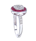 diamond cluster with ruby halo ring