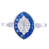 Cluster of diamonds & invisible set  blue sapphire ring.