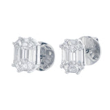 Emerald-Shape Pie-Cut Diamond Cluster Earrings with Push Backs side view