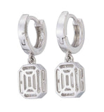 18KT White Gold Baguette Illusion Emerald Cut Diamond Bezel Huggie Drop Earrings back view