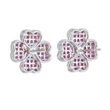 Invisible set ruby and diamond flower earrings