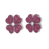 Side profile of 18kt gold invisible set ruby flower earring AER062, 18mm diameter, push-back post and clip fitting, fine jewellery Bangkok