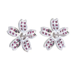 back profile of 18kt gold invisible set ruby five-petal flower earring AER063, push-back post fitting, clip available on order, fine jewellery Bangkok