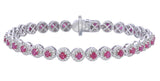 18k White Gold Round Ruby and Diamond Halo Tennis Bracelet