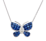 Invisible set blue sapphire Butterfly Necklace