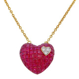 Invisible set ruby heart Necklace