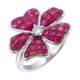 Invisible set ruby and diamond flower ring