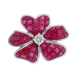 Invisible set ruby and diamond flower ring