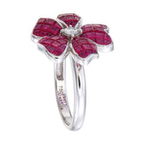 Invisible set ruby and diamond flower ring