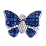 AR1330-Mystery Invisible set Blue sapphire &amp; diamonds on a butterfly ring