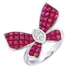 AR1329-Invisible set butterfly ring with Ruby & diamonds