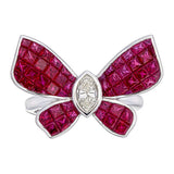 AR1329-Invisible set butterfly ring with Ruby & diamonds