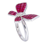 AR1329-Invisible set butterfly ring with Ruby & diamonds