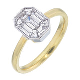 18KT Gold Slim Baguette Illusion Emerald Diamond Bezel Engagement Ring