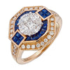 Diamond cluster ring with blue sapphires