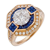 Diamond cluster ring with blue sapphires