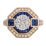 Diamond cluster ring with blue sapphires