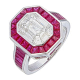 Invisible set ruby with pie cut diamond ring