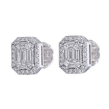 TE013 - 18k Emerald Cut Illusion Setting Diamond Earrings for Women and Girls