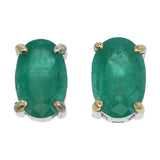 Oval Emerald Stud Earrings in 18K Gold & Platinum Setting | Classic Gemstone Studs | Custom Jewelry Manufacturer