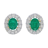 Oval Emerald & Diamond Halo Stud Earrings in Gold | Custom Fine Jewelry Manufacturer