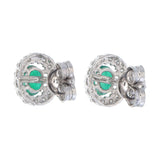 Oval Emerald & Diamond Halo Stud Earrings in Gold | Custom Fine Jewelry Manufacturer