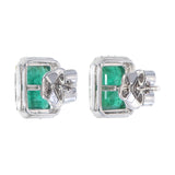 Emerald & Diamond Halo Stud Earrings in 18K Gold