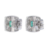 Square Cut Emerald & Diamond Halo Stud Earrings – Custom Fine Jewelry | 9kt–18kt Gold Manufacturing
