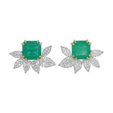 Emerald & Diamond High Jewelry Earrings – Square Emerald with Marquise Diamond Floral Design | 18K Gold Fine Jewelry