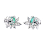 Emerald & Diamond High Jewelry Earrings – Square Emerald with Marquise Diamond Floral Design | 18K Gold Fine Jewelry