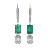Emerald & Pie-Cut Diamond Drop Earrings with Diamond French Lever Backs | Custom Fine Jewelry