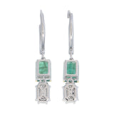 Emerald & Pie-Cut Diamond Drop Earrings with Diamond French Lever Backs | Custom Fine Jewelry