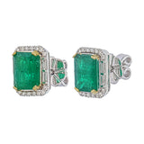 Emerald & Diamond Halo Stud Earrings in 18K Gold