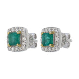 Square Cut Emerald & Diamond Halo Stud Earrings – Custom Fine Jewelry | 9kt–18kt Gold Manufacturing