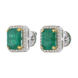 Emerald & Diamond Halo Stud Earrings – Custom Fine Jewelry | 18K Gold | B2B Jewelry Manufacturer