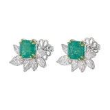 Emerald & Diamond High Jewelry Earrings – Square Emerald with Marquise Diamond Floral Design | 18K Gold Fine Jewelry