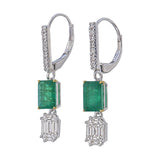Emerald & Pie-Cut Diamond Drop Earrings with Diamond French Lever Backs | Custom Fine Jewelry