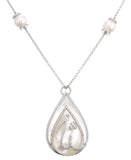 18kt white gold Allah calligraphy diamond pavé pendant necklace ANK090, mother of pearl pear pendant, 1.00ct diamonds, pearl station chain, 20 inch