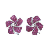 Invisible Set Ruby and Diamond Floral Statement Earrings