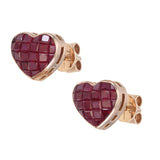 Invisible Set Minimal Ruby Diamond Heart Earrings Subtle Elegance with a Romantic Touch