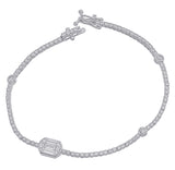 18kt White Gold Pie-Cut Diamond Tennis Bracelet with Bezel Station Diamonds | 1.50ct Total | AB129 close up all view