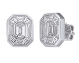Bezel Set Baguette Illusion Emerald Style Post Earrings front to side view