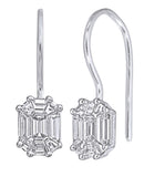 Baguette Illusion Piecut Emerald Cut Diamond Bezel French Wire Earrings in white gold