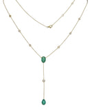 18KT Yellow Gold Oval and Pear Emerald Diamond Bezel Station Lariat Necklace