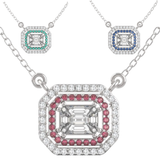  pie-cut diamond double halo necklace with ruby sapphire emerald inner halo 3 in 1 view